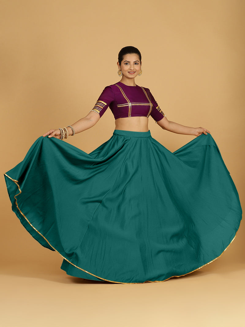 Jhalak x Tyohaar | Peacock Green Panelled Lehenga Skirt-Binks