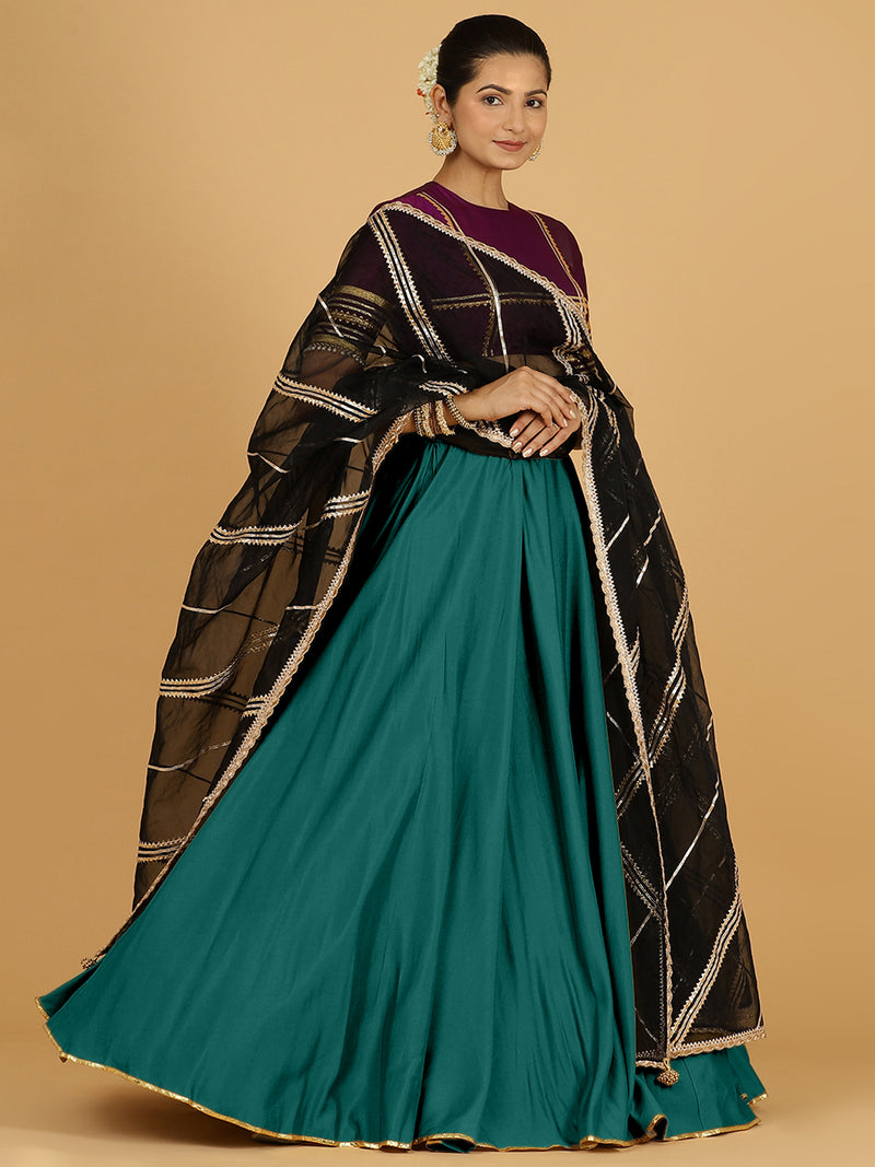 Jhalak x Tyohaar | Peacock Green Panelled Lehenga Skirt-Binks