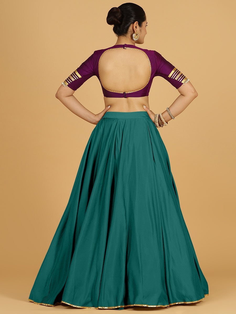 Jhalak x Tyohaar Lehenga Skirt, in Green 80% Viscose 20% Polyester, made for party & festive (view 2).