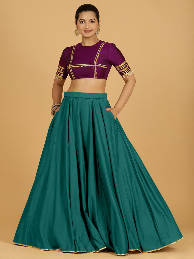 Jhalak x Tyohaar Lehenga Skirt, in Green 80% Viscose 20% Polyester, made for party & festive (view 3).
