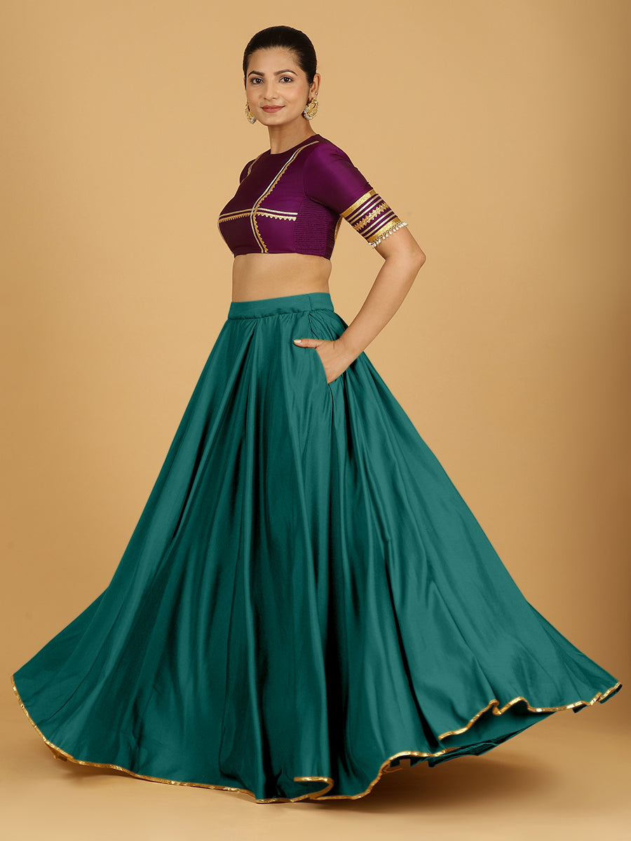 Jhalak x Tyohaar Lehenga Skirt, in Green 80% Viscose 20% Polyester, made for party & festive (view 4).