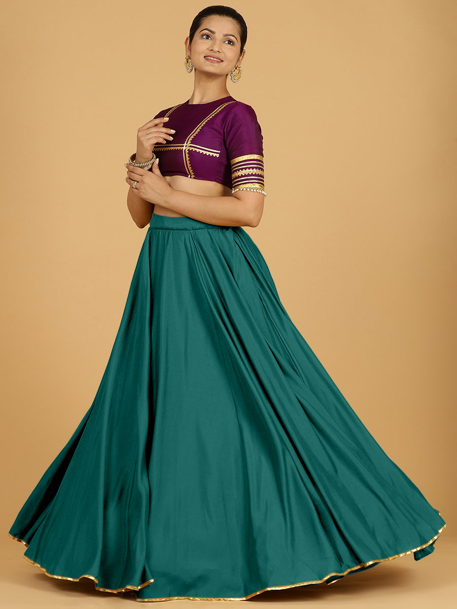 Jhalak x Tyohaar Lehenga Skirt, in Green 80% Viscose 20% Polyester, made for party & festive (view 5).