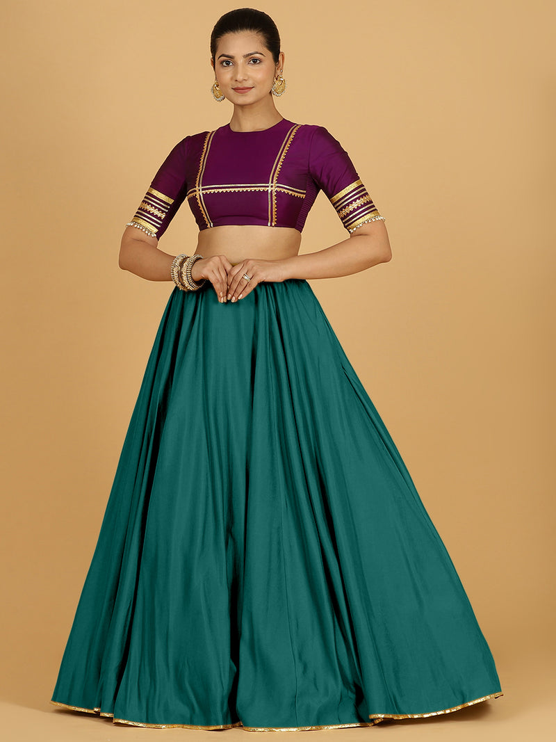 Jhalak x Tyohaar | Peacock Green Panelled Lehenga Skirt-Binks