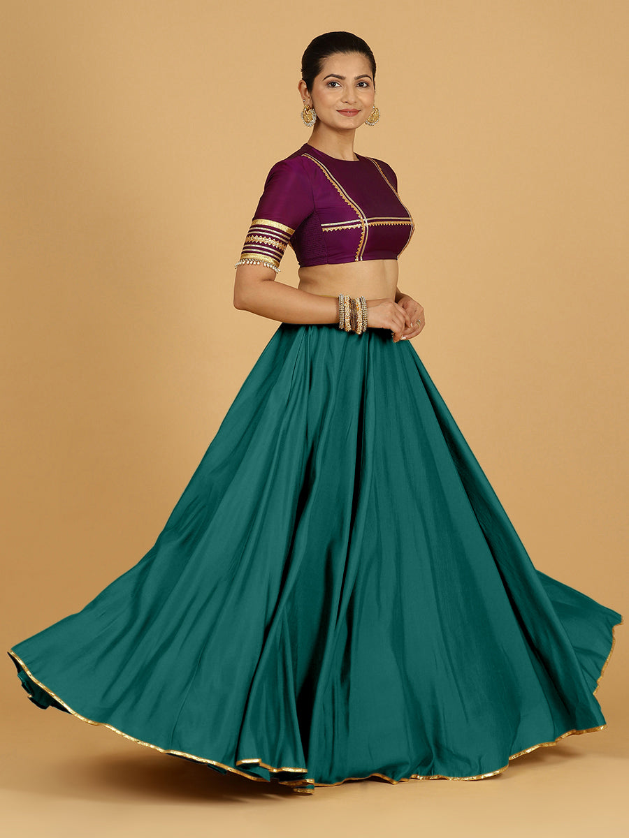 Jhalak x Tyohaar Lehenga Skirt, in Green 80% Viscose 20% Polyester, made for party & festive (view 7).