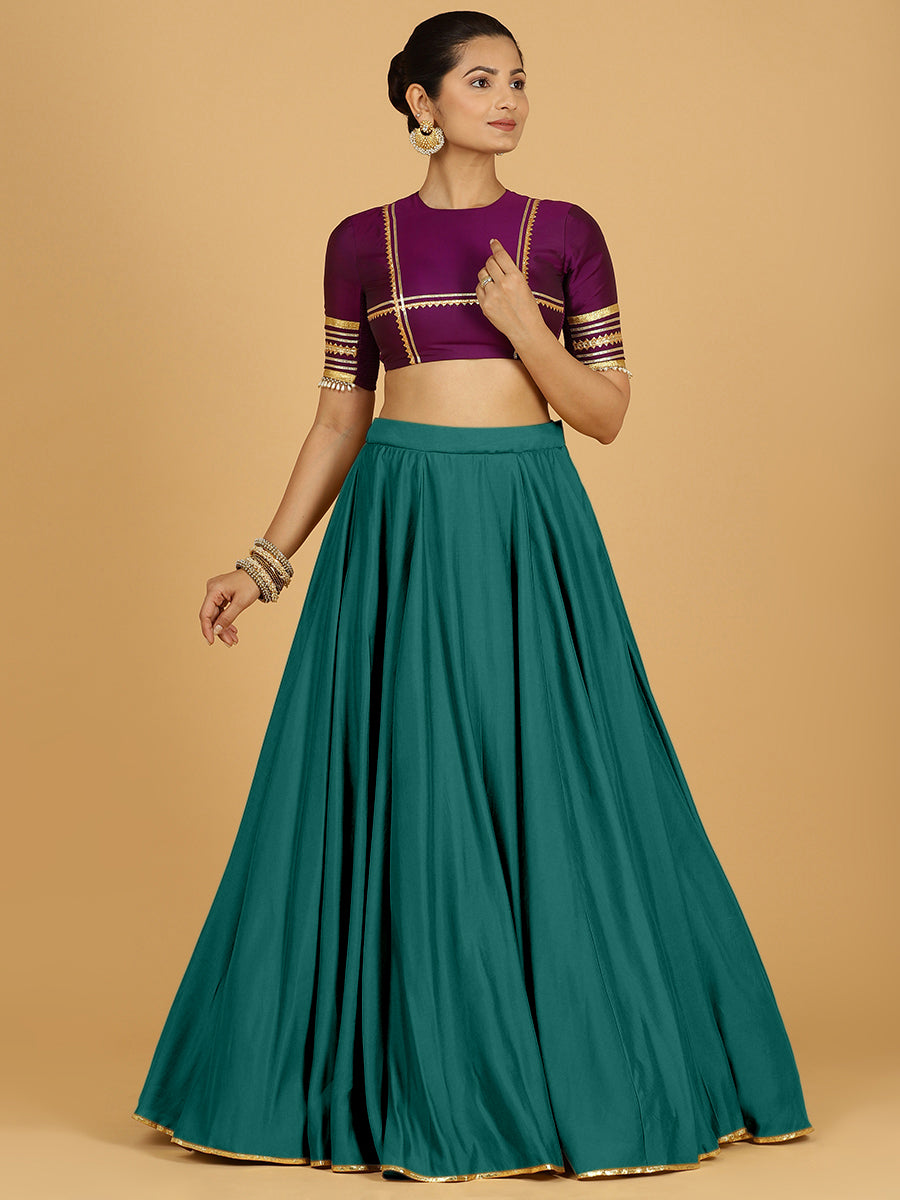 Jhalak x Tyohaar Lehenga Skirt, in Green 80% Viscose 20% Polyester, made for party & festive (view 8).