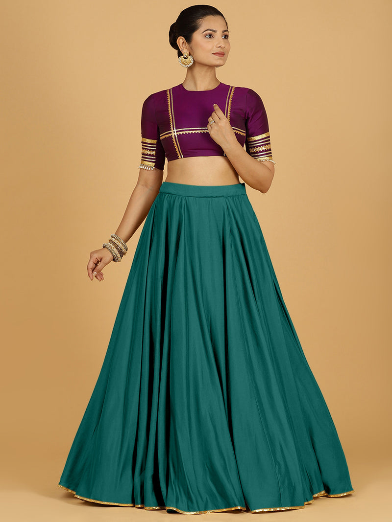 Jhalak x Tyohaar | Peacock Green Panelled Lehenga Skirt-Binks