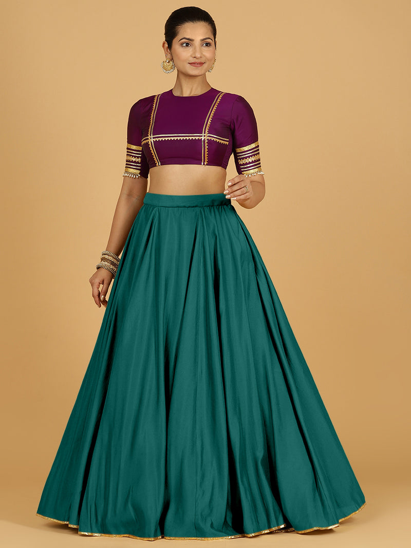 Jhalak x Tyohaar | Peacock Green Panelled Lehenga Skirt-Binks