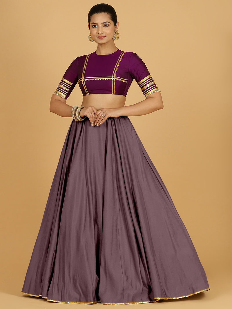 Jhalak x Tyohaar | Purple Mauve Panelled Lehenga Skirt-Binks