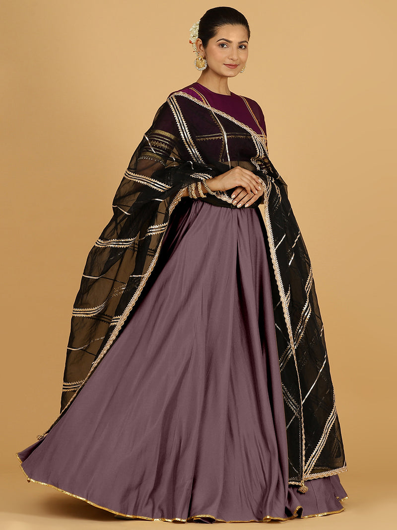Jhalak x Tyohaar | Purple Mauve Panelled Lehenga Skirt-Binks