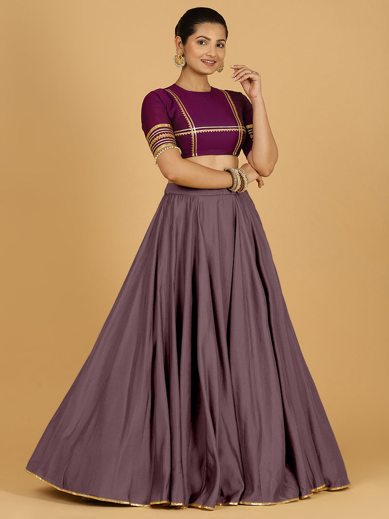 Jhalak x Tyohaar | Purple Mauve Panelled Lehenga Skirt-Binks