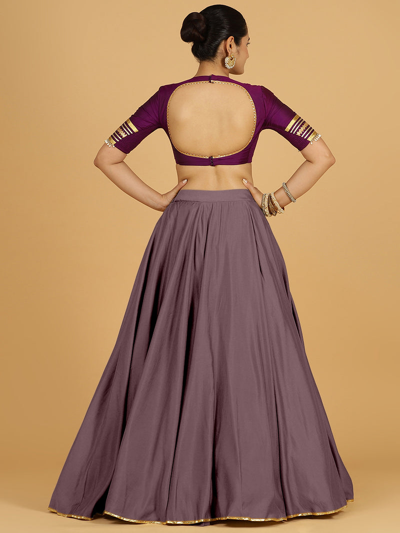 Jhalak x Tyohaar | Purple Mauve Panelled Lehenga Skirt-Binks