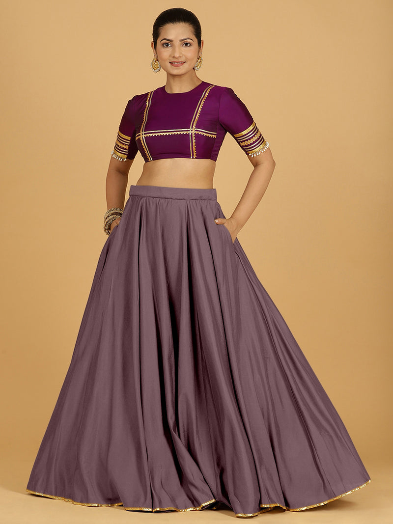 Jhalak x Tyohaar | Purple Mauve Panelled Lehenga Skirt-Binks