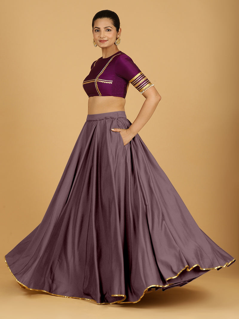 Jhalak x Tyohaar | Purple Mauve Panelled Lehenga Skirt-Binks