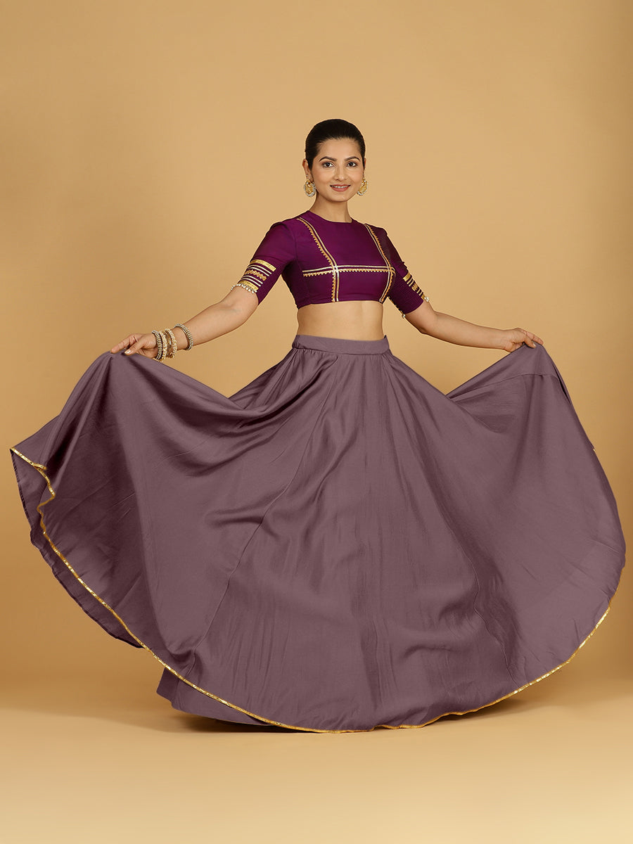 Jhalak x Tyohaar Lehenga Skirt, in Purple 80% Viscose 20% Polyester, made for party & festive (view 6).