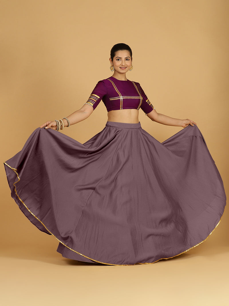 Jhalak x Tyohaar | Purple Mauve Panelled Lehenga Skirt-Binks
