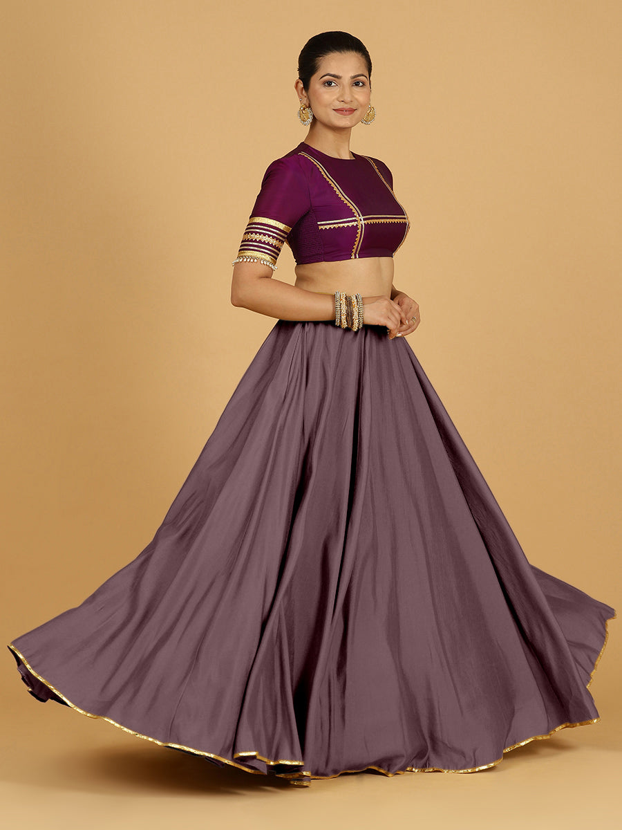 Jhalak x Tyohaar Lehenga Skirt, in Purple 80% Viscose 20% Polyester, made for party & festive (view 8).