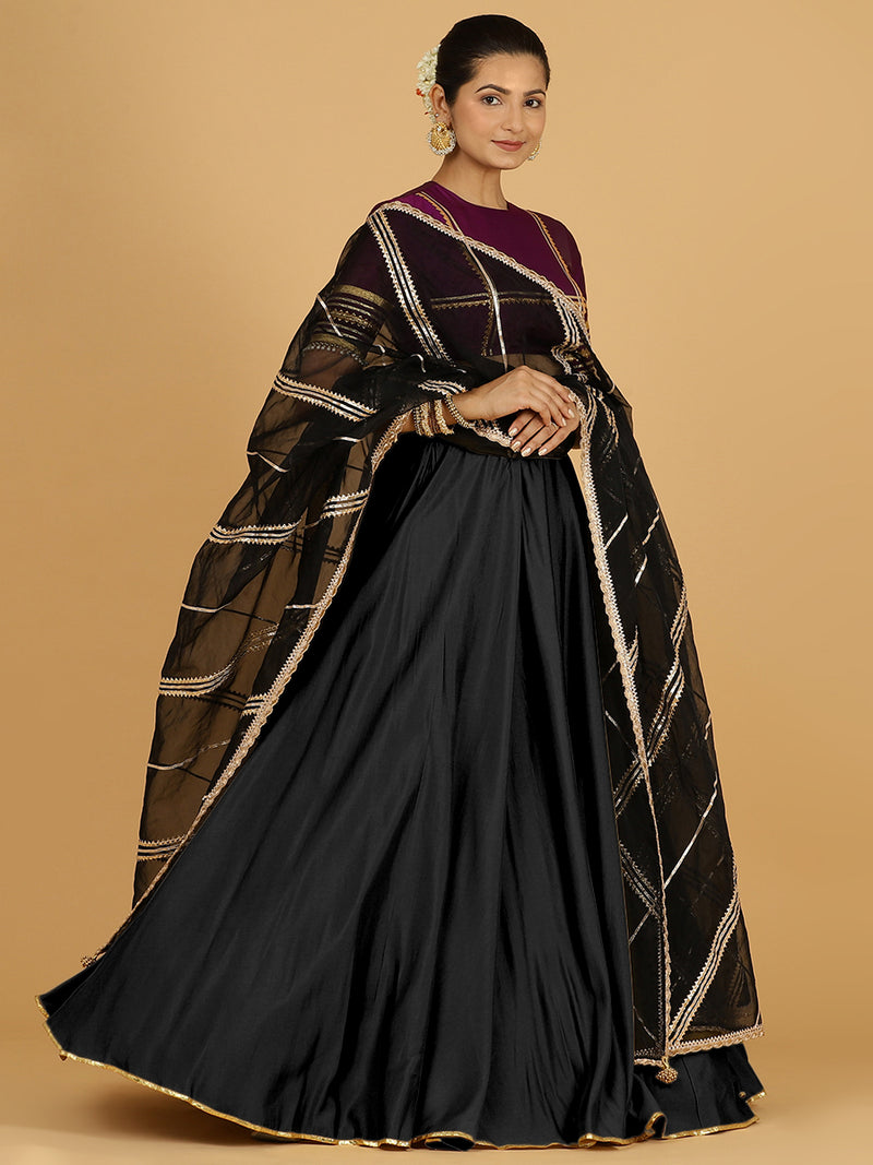 Jhalak x Tyohaar | Raven Black Panelled Lehenga Skirt-Binks
