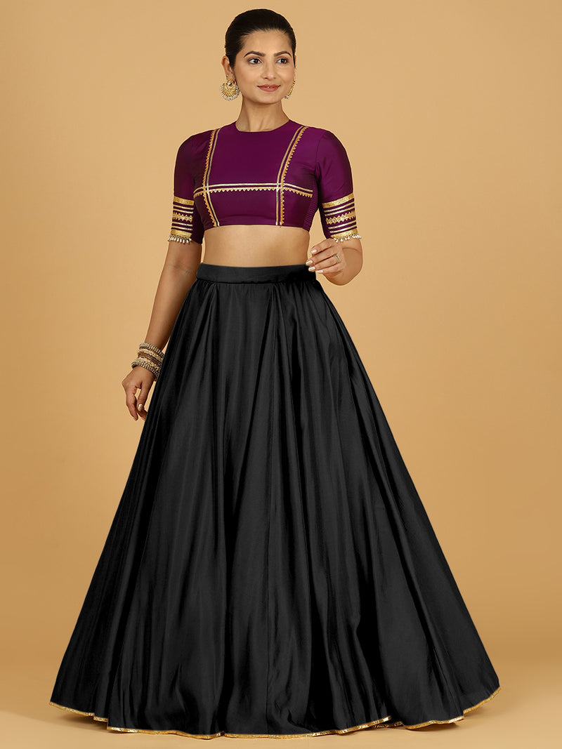 Jhalak x Tyohaar | Raven Black Panelled Lehenga Skirt-Binks