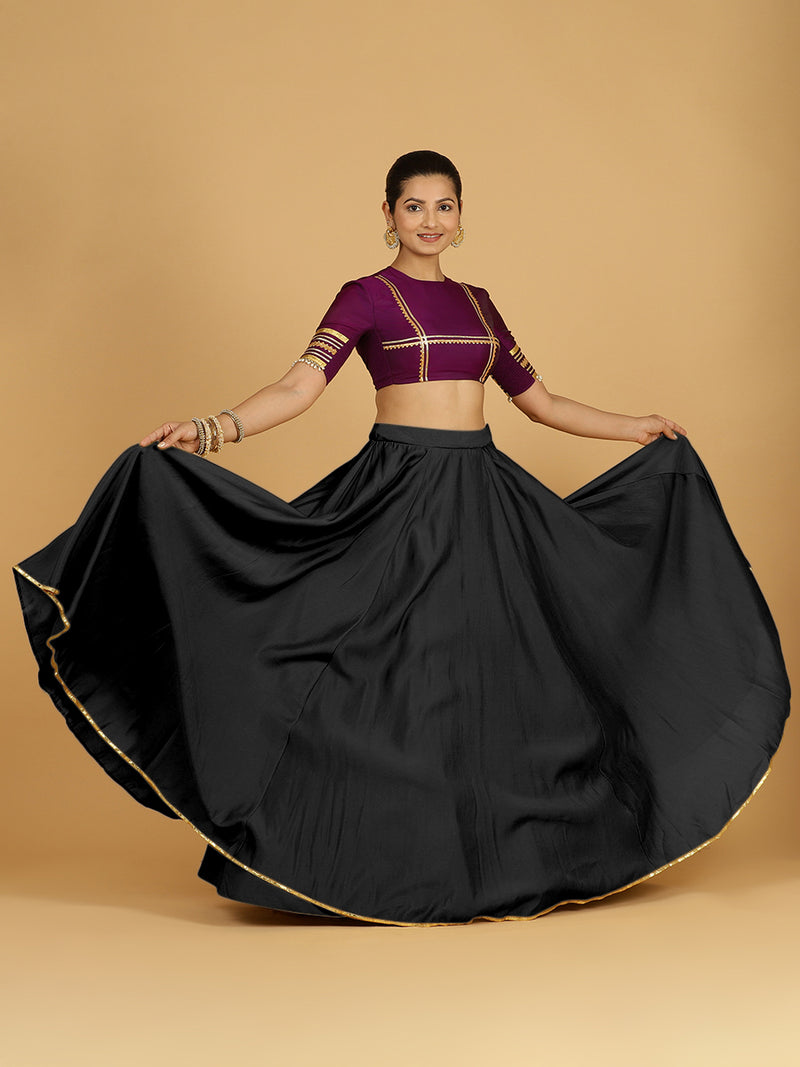 Jhalak x Tyohaar | Raven Black Panelled Lehenga Skirt-Binks