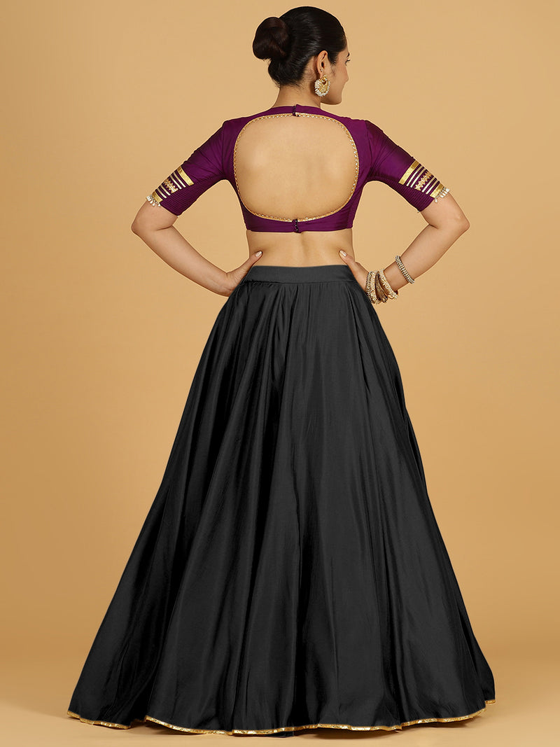 Jhalak x Tyohaar | Raven Black Panelled Lehenga Skirt-Binks