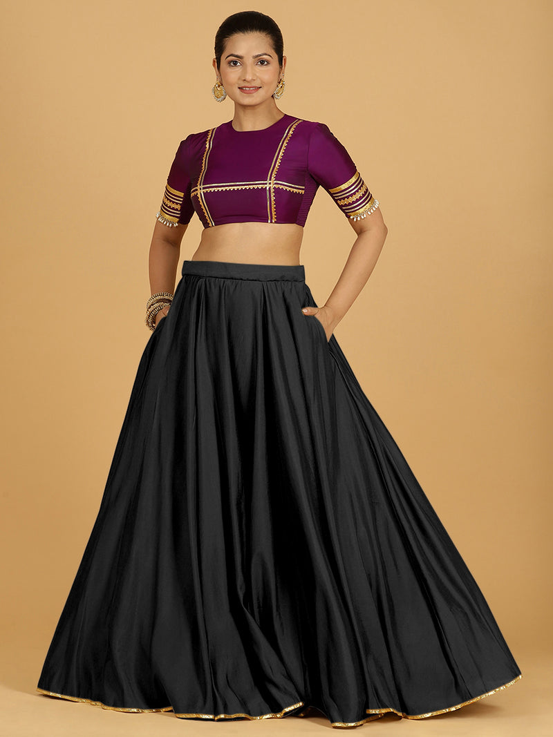 Jhalak x Tyohaar | Raven Black Panelled Lehenga Skirt-Binks