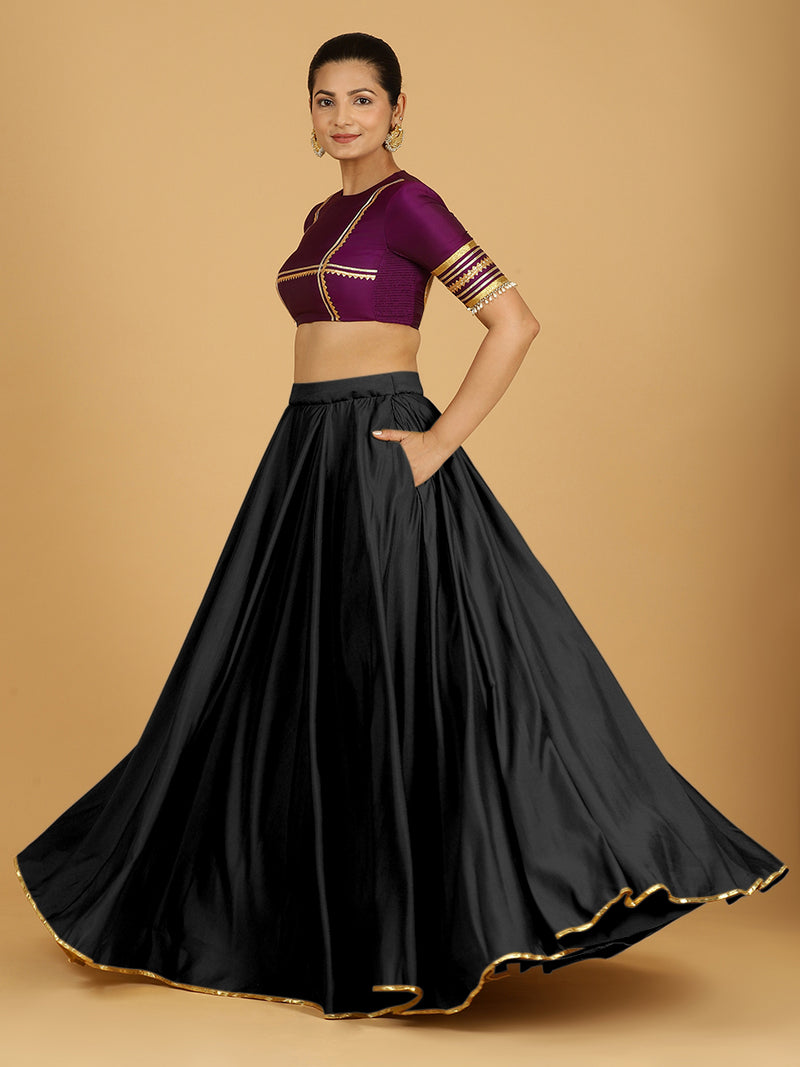 Jhalak x Tyohaar | Raven Black Panelled Lehenga Skirt-Binks