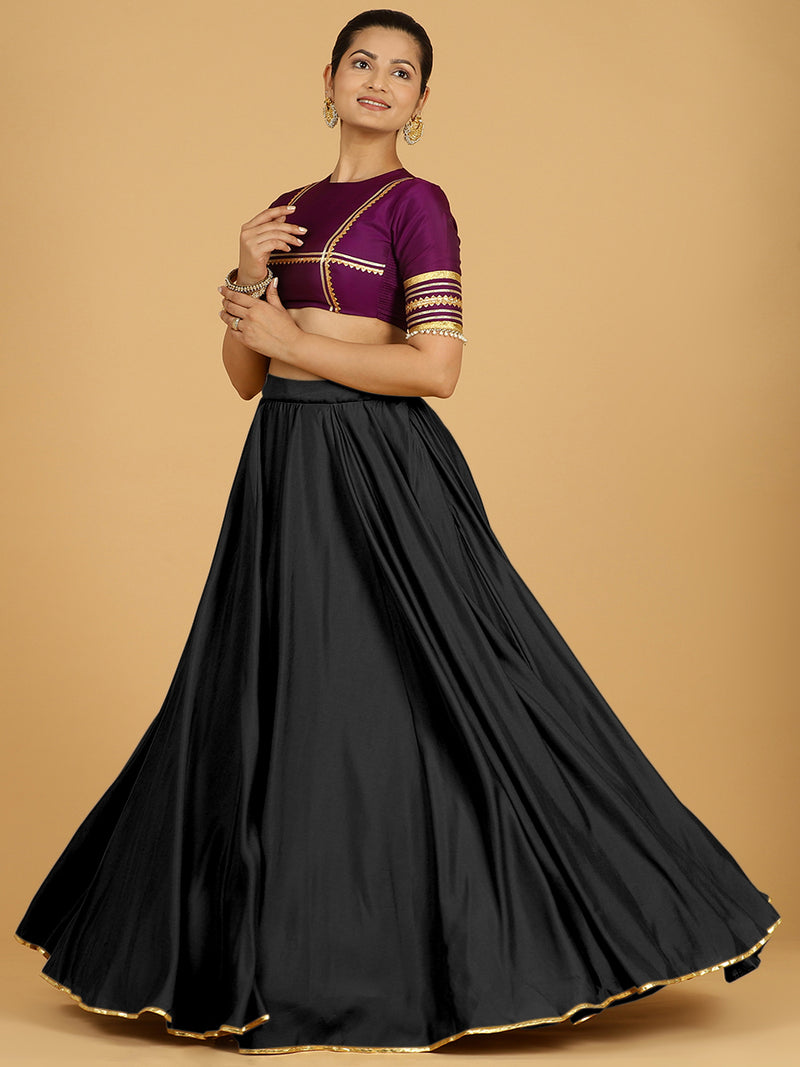 Jhalak x Tyohaar | Raven Black Panelled Lehenga Skirt-Binks