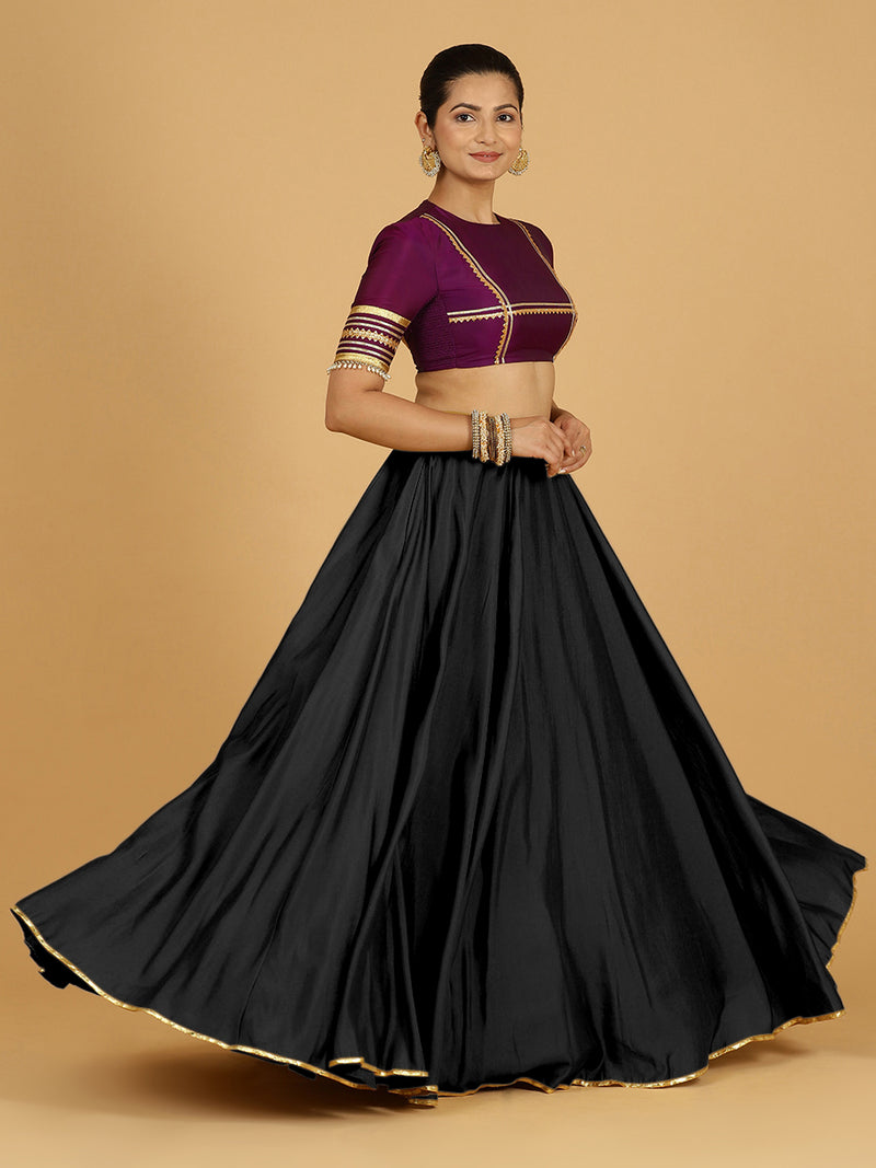 Jhalak x Tyohaar | Raven Black Panelled Lehenga Skirt-Binks