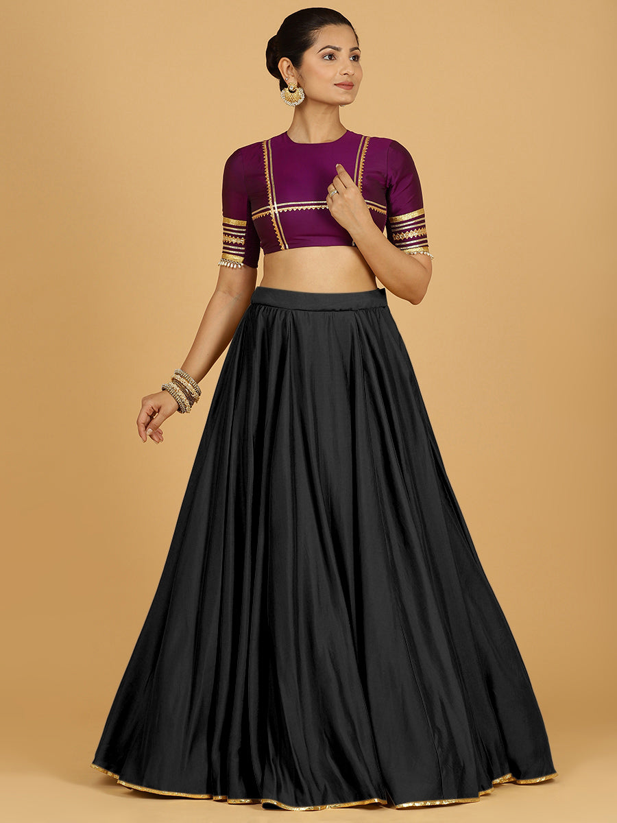 Jhalak x Tyohaar Lehenga Skirt, in Black 80% Viscose 20% Polyester, made for party & festive (view 7).