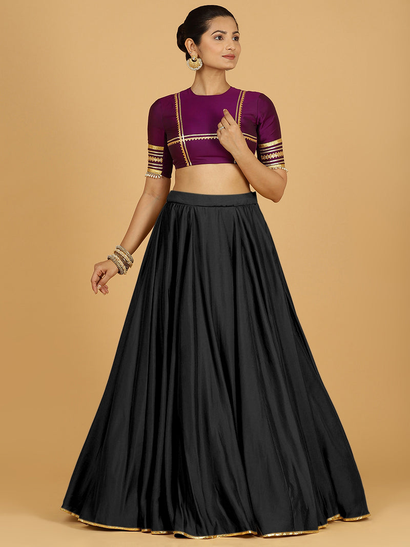Jhalak x Tyohaar | Raven Black Panelled Lehenga Skirt-Binks