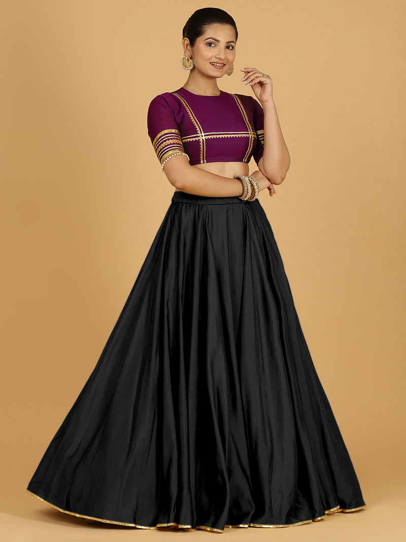 Jhalak x Tyohaar | Raven Black Panelled Lehenga Skirt-Binks