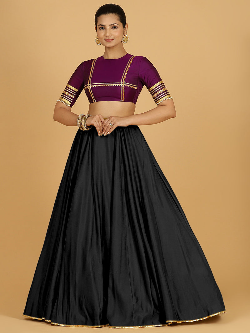 Jhalak x Tyohaar | Raven Black Panelled Lehenga Skirt-Binks