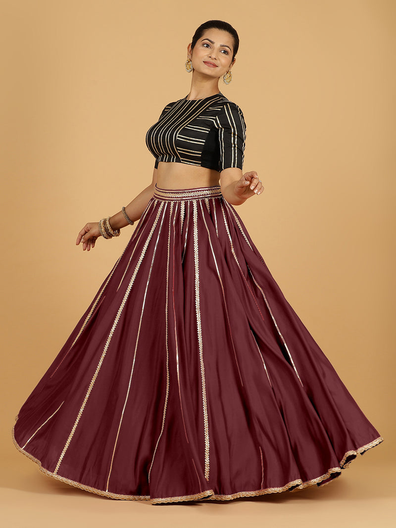 Madhuri x Tyohaar | Deep Maroon Panelled Lehenga Skirt-Binks
