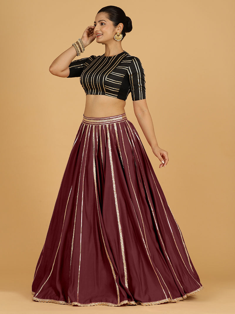 Madhuri x Tyohaar | Deep Maroon Panelled Lehenga Skirt-Binks