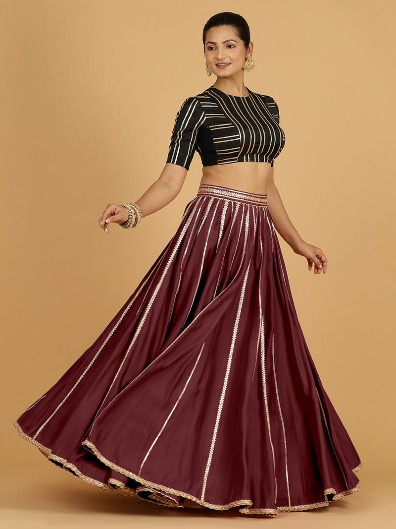 Madhuri x Tyohaar | Deep Maroon Panelled Lehenga Skirt-Binks