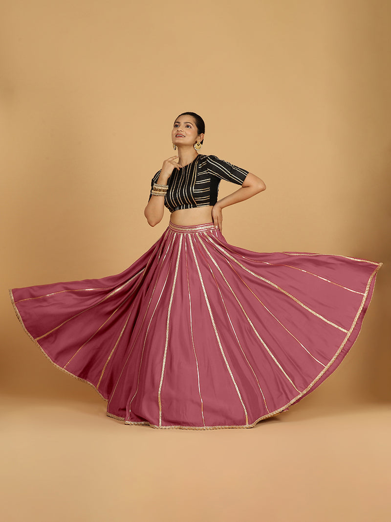 Madhuri x Tyohaar | Rose Pink Panelled Lehenga Skirt-Binks