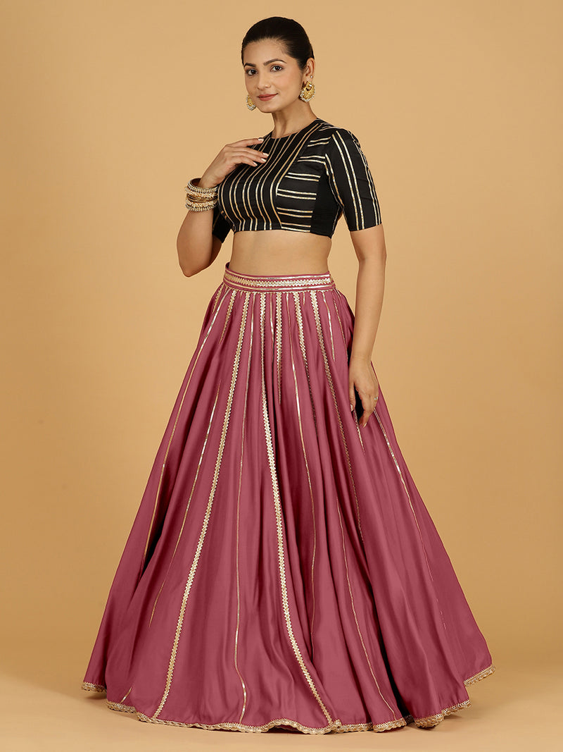 Madhuri x Tyohaar | Rose Pink Panelled Lehenga Skirt-Binks