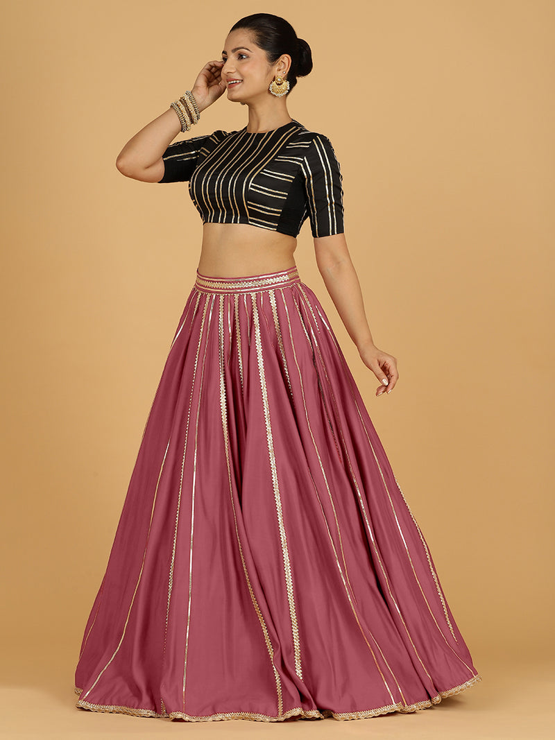 Madhuri x Tyohaar | Rose Pink Panelled Lehenga Skirt-Binks
