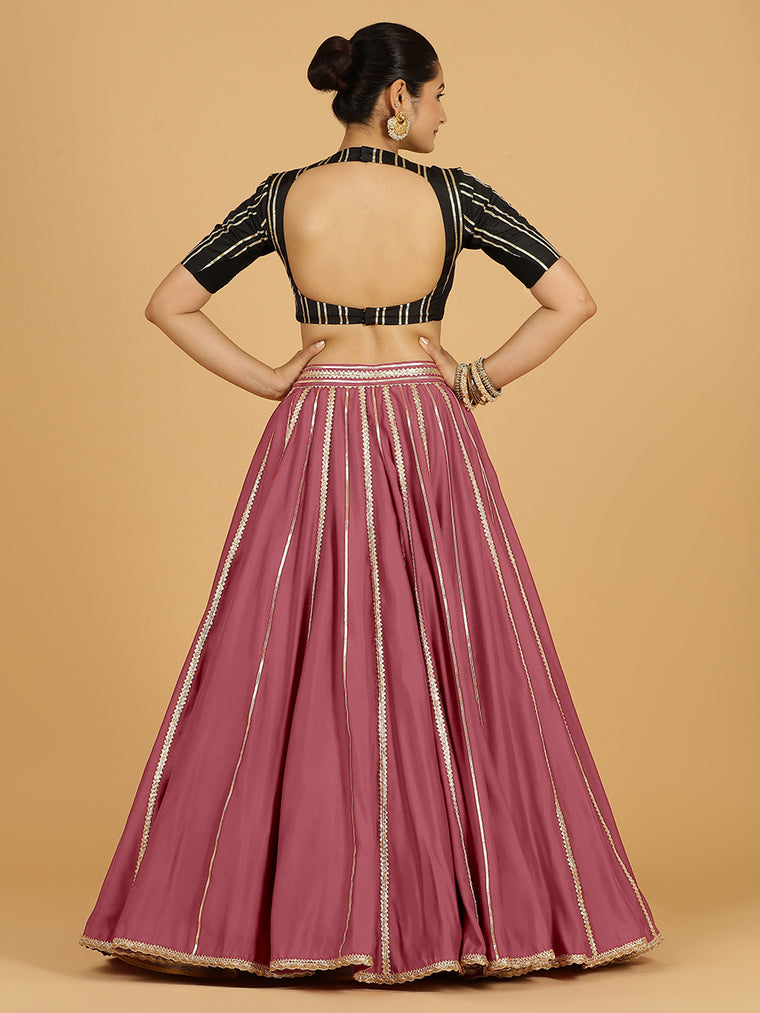 Madhuri x Tyohaar Lehenga Skirt, in Pink 80% Viscose 20% Polyester, made for party & festive (view 2).