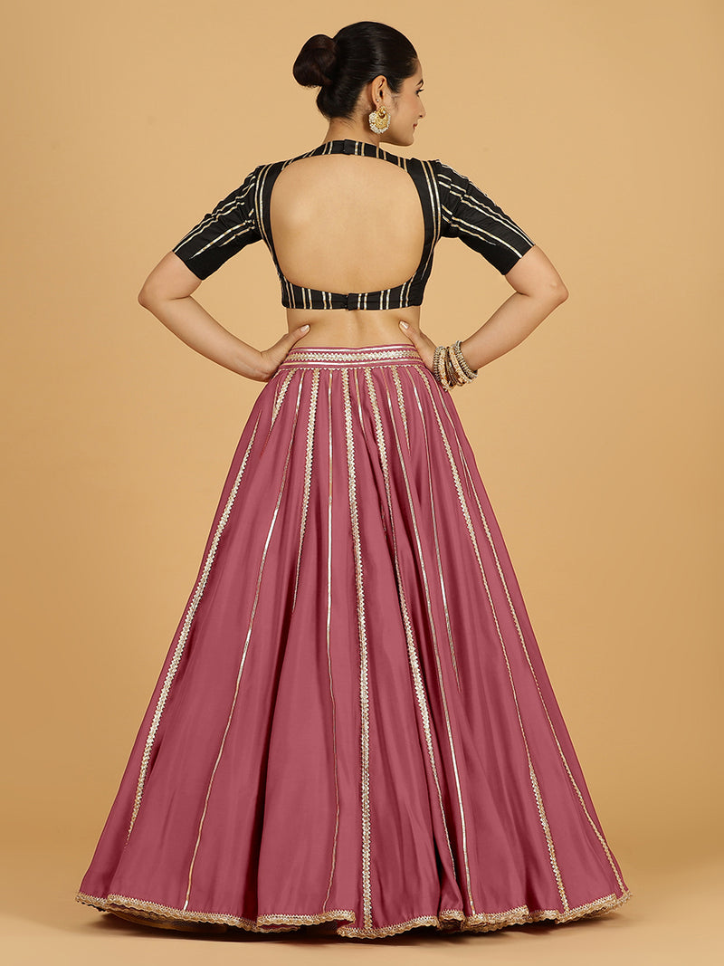 Madhuri x Tyohaar | Rose Pink Panelled Lehenga Skirt-Binks