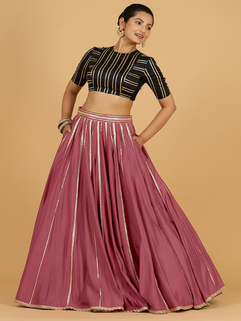 Madhuri x Tyohaar | Rose Pink Panelled Lehenga Skirt-Binks