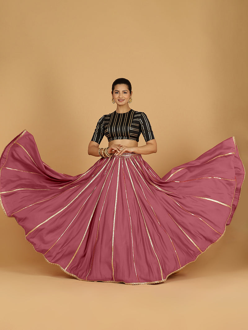 Madhuri x Tyohaar | Rose Pink Panelled Lehenga Skirt-Binks