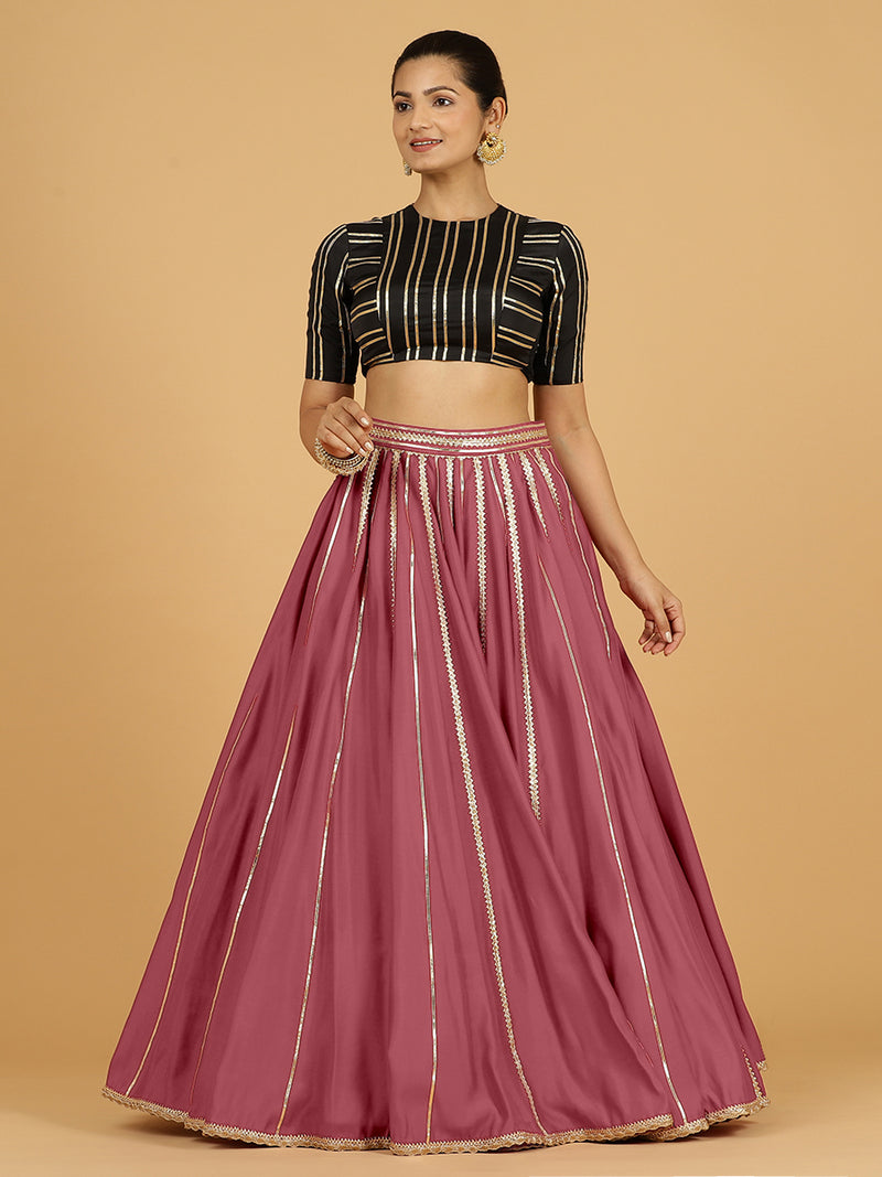 Madhuri x Tyohaar | Rose Pink Panelled Lehenga Skirt-Binks