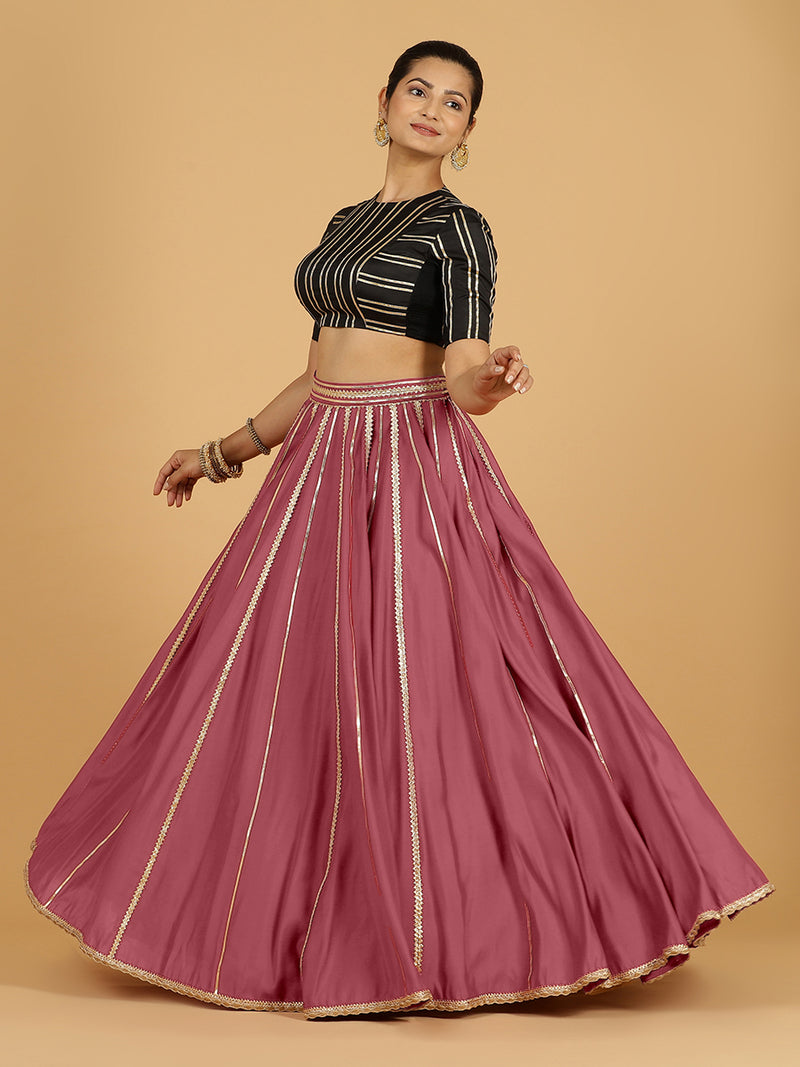 Madhuri x Tyohaar | Rose Pink Panelled Lehenga Skirt-Binks