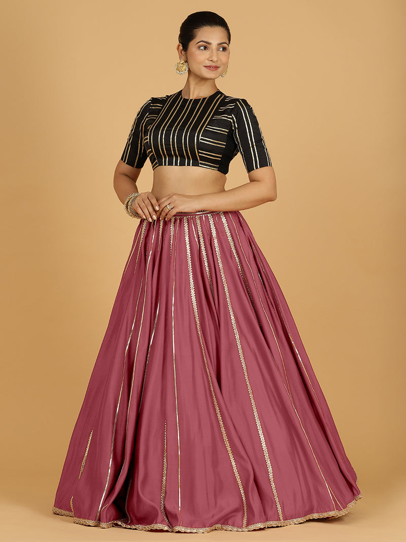 Madhuri x Tyohaar | Rose Pink Panelled Lehenga Skirt-Binks