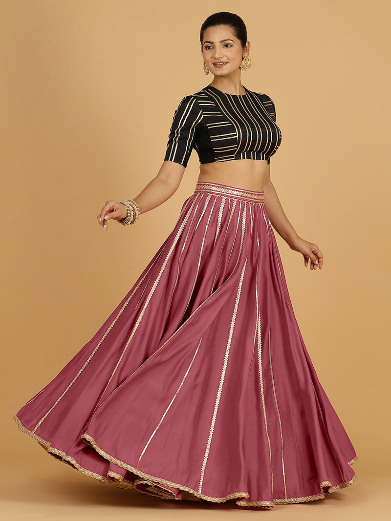 Madhuri x Tyohaar | Rose Pink Panelled Lehenga Skirt-Binks