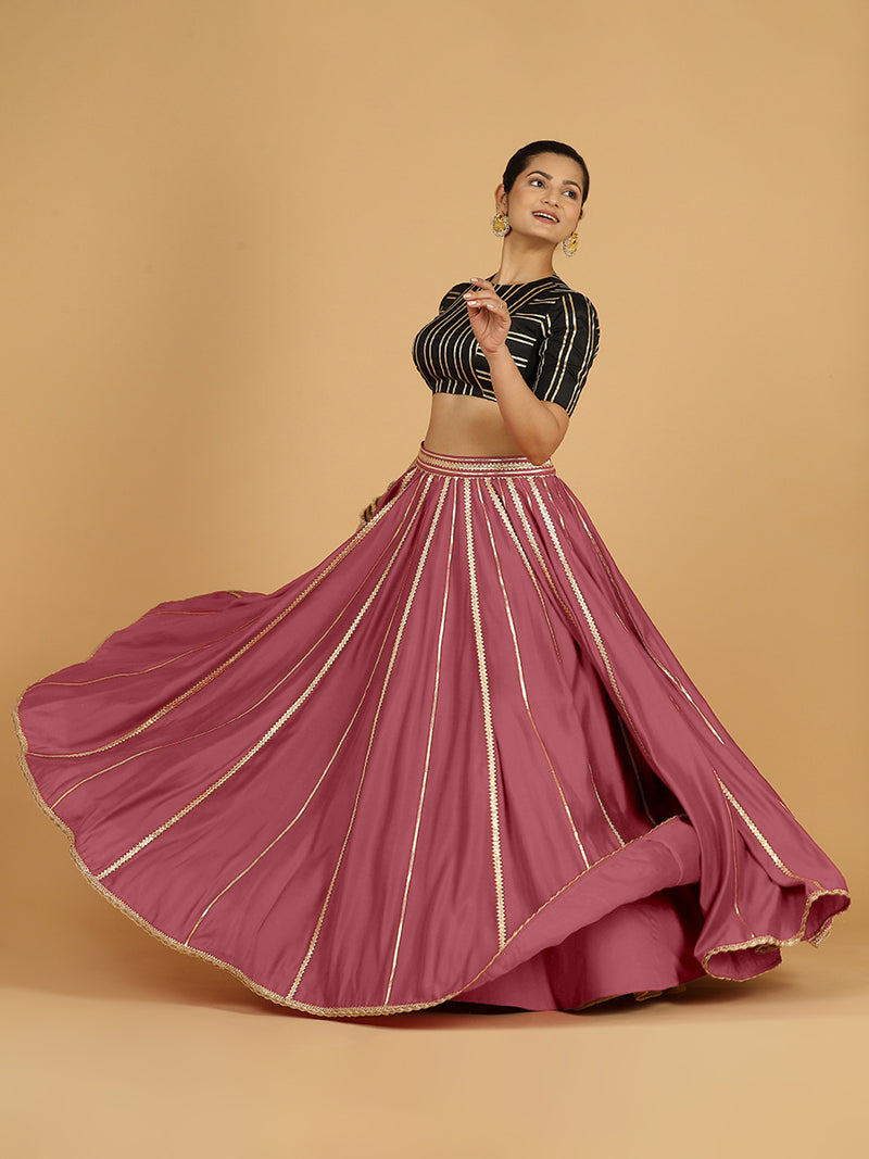 Madhuri x Tyohaar | Rose Pink Panelled Lehenga Skirt-Binks