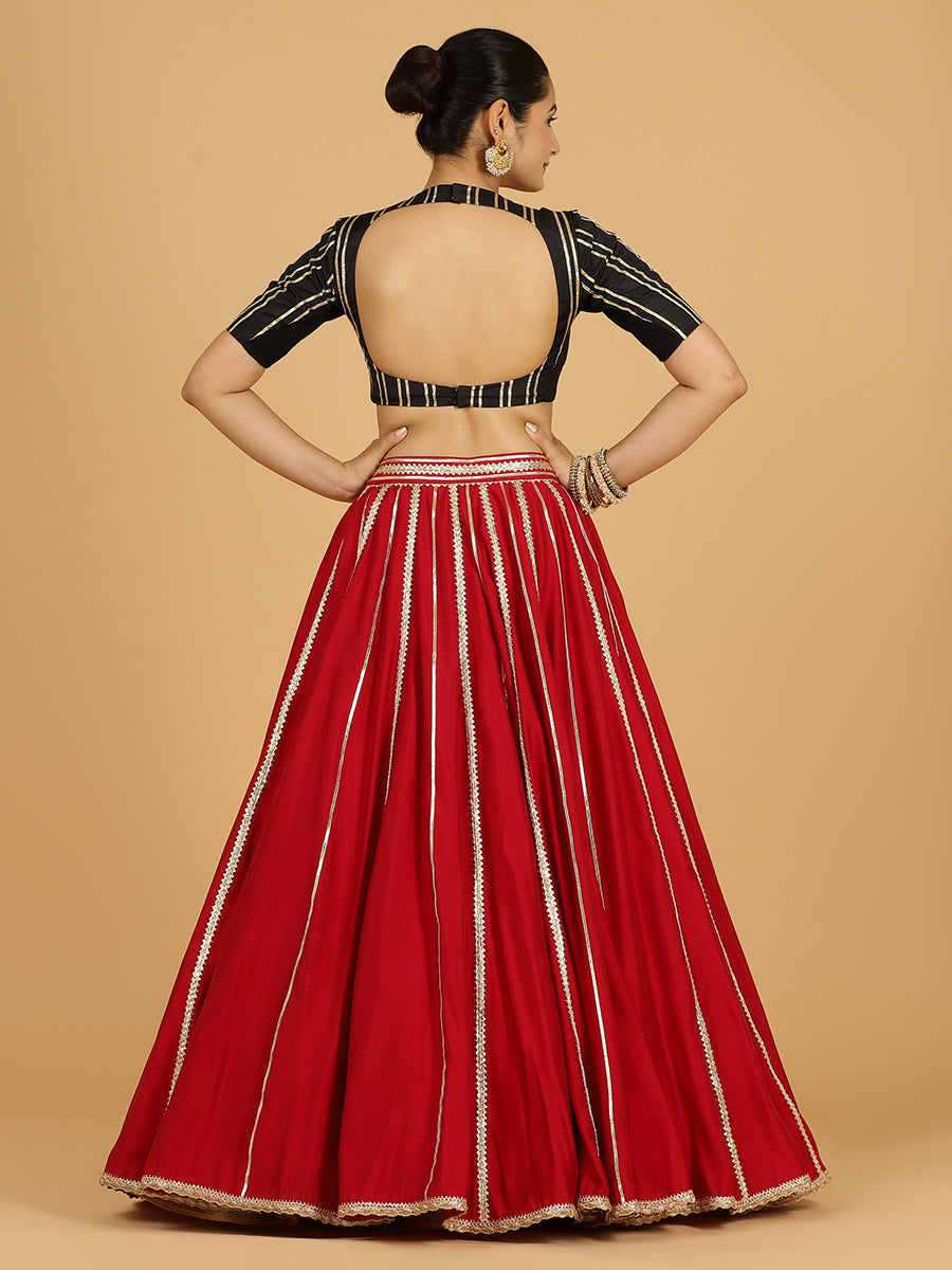 Madhuri x Tyohaar Lehenga Skirt, in Red 80% Viscose 20% Polyester, made for party & festive (view 2).