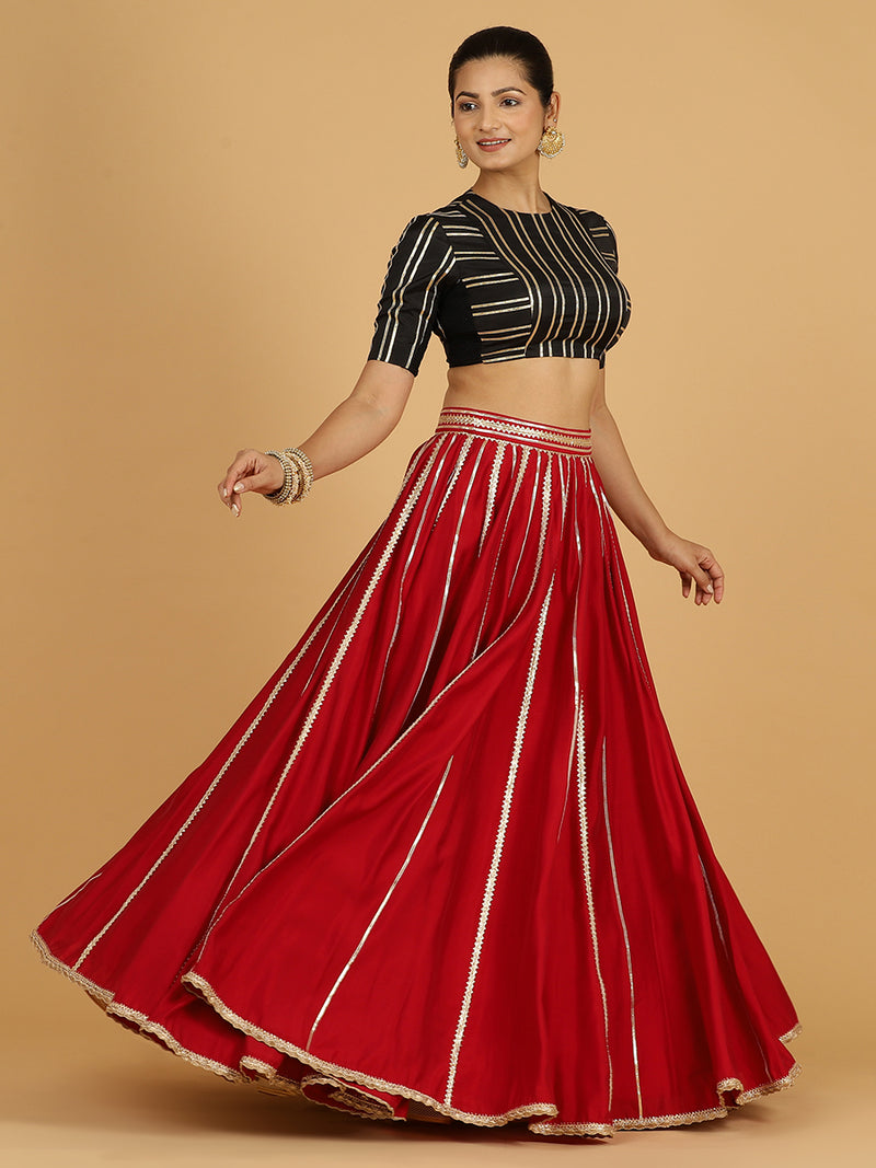 Madhuri x Tyohaar | Scarlet Red Panelled Lehenga Skirt-Binks