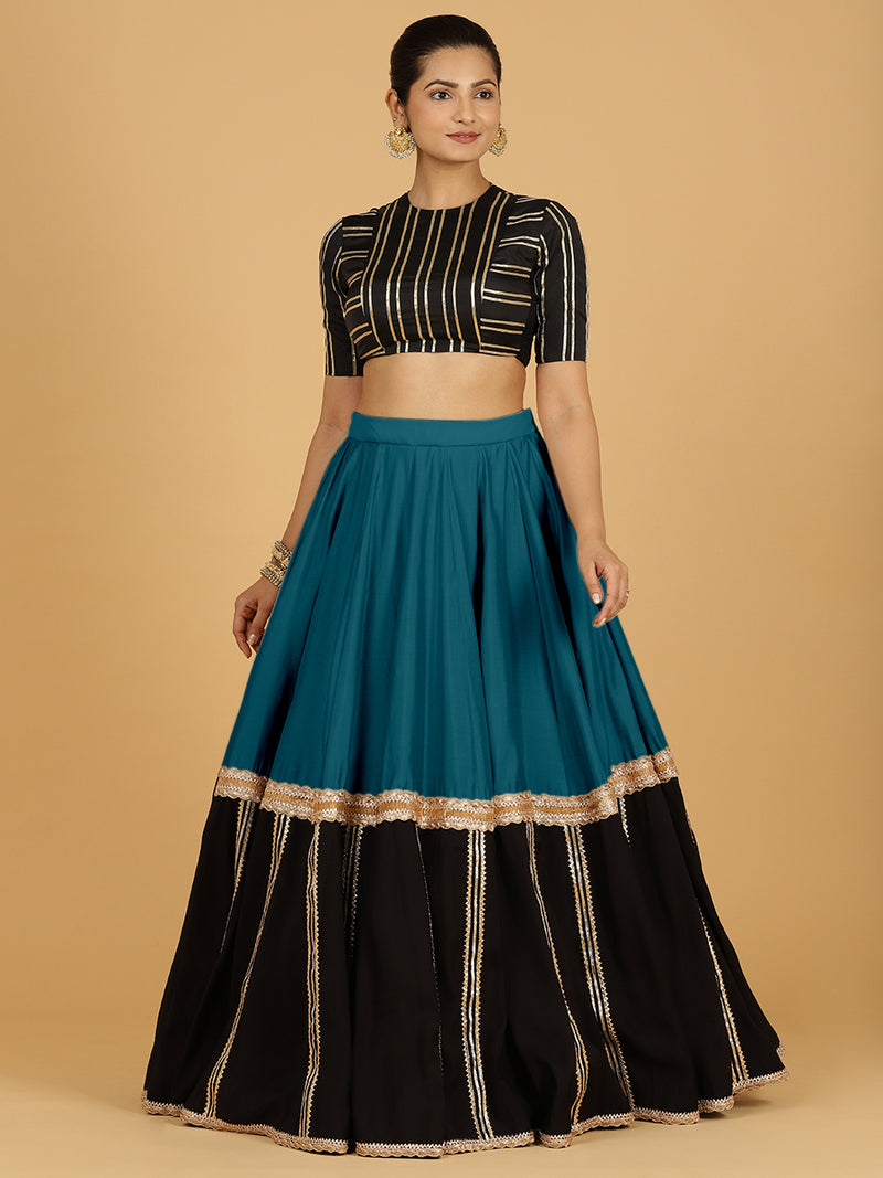 Mastani x Tyohaar | Crystal Teal Panelled Lehenga Skirt-Binks